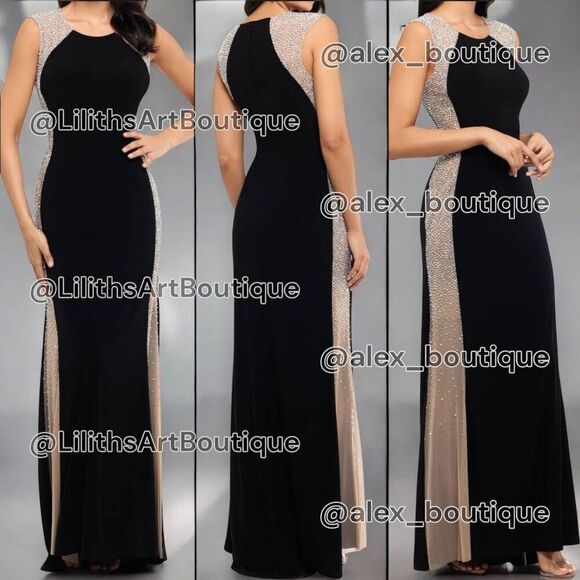 Xscape Madison Beaded Sparkle Maxi Dress(C026)-Size 4 for Women - Picture 1 of 12